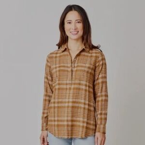 NWT Carve Designs Sawyer Twill Top, Cocoa Plaid, Sz Large